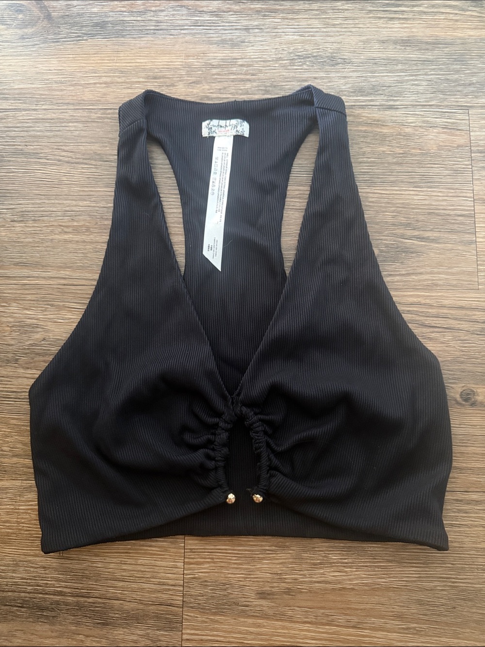 Free People Black Ribbed Racerback Crop